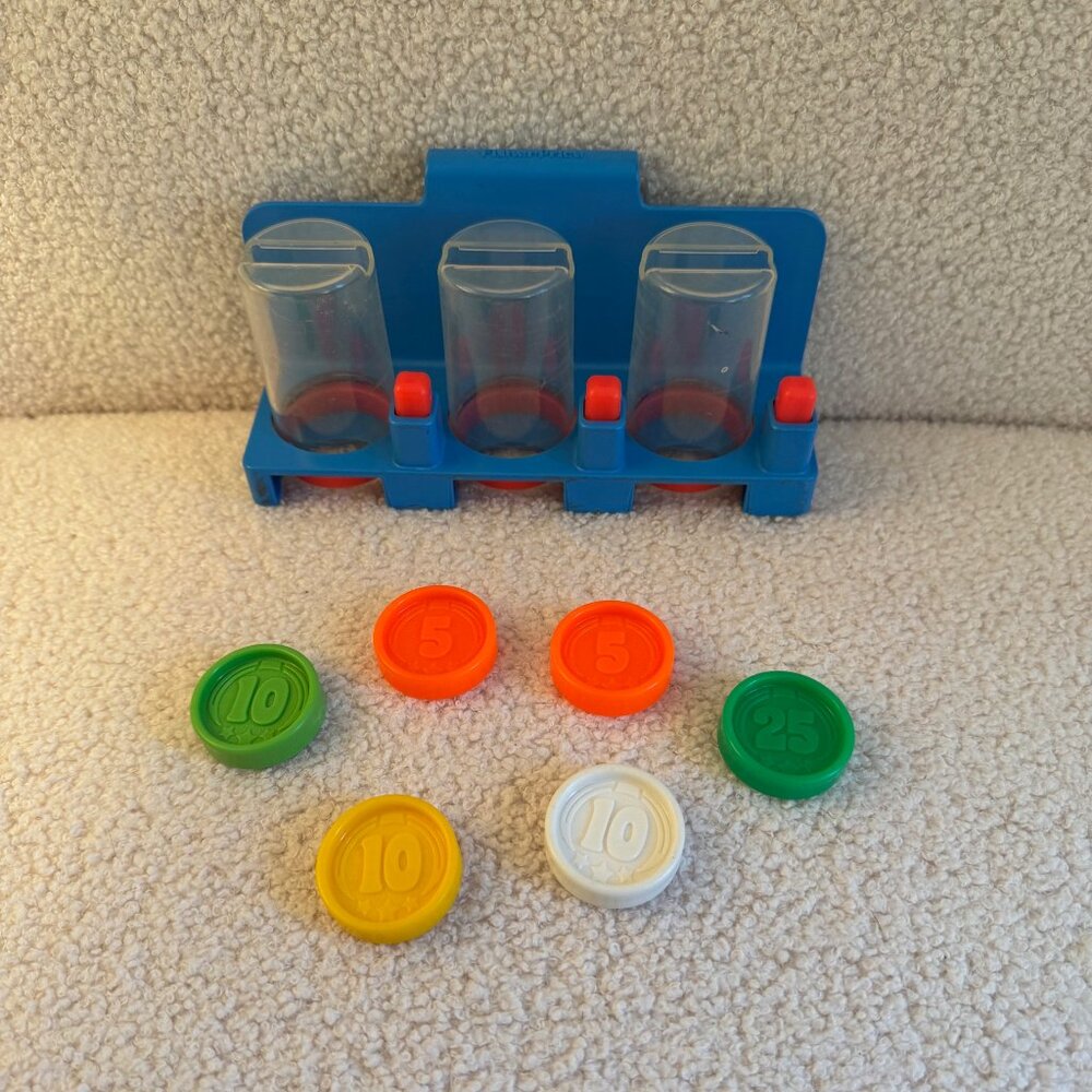 Vintage 1984 Fisher Price My Little Helper Shopping Coin Dispenser with 6 Coins